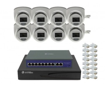 Готовый комплект IP видеонаблюдения U-VID на 8 купольные камеры HI-99CIP3B-F1.0W видеорегистратор NVR N9916A-AI и коммутатор POE Switch 8 CH